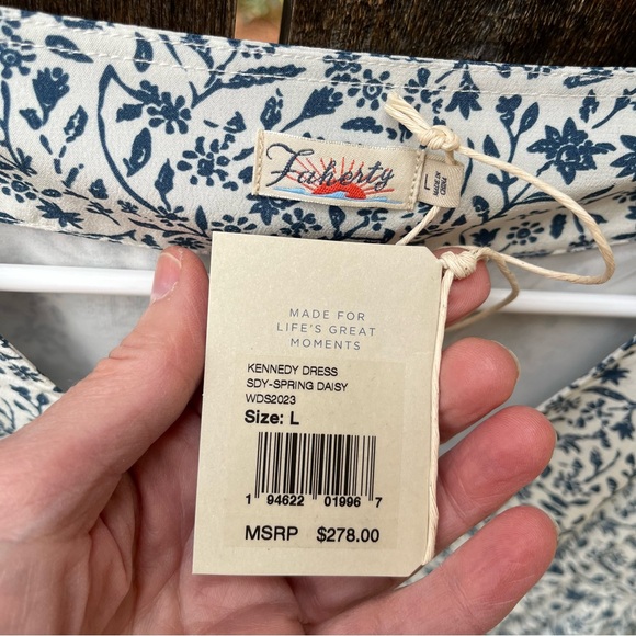 Faherty Kennedy 100% Silk Spring Daisy Dress NWT In White & Blue Floral Sz L - Picture 2 of 16